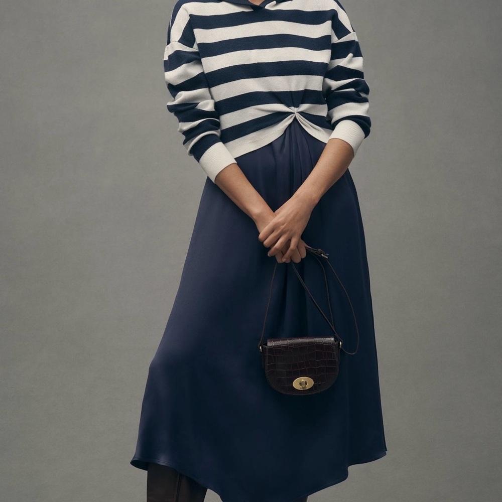 Anthropologie Blue Asymmetrical A-Line Midi Skirt